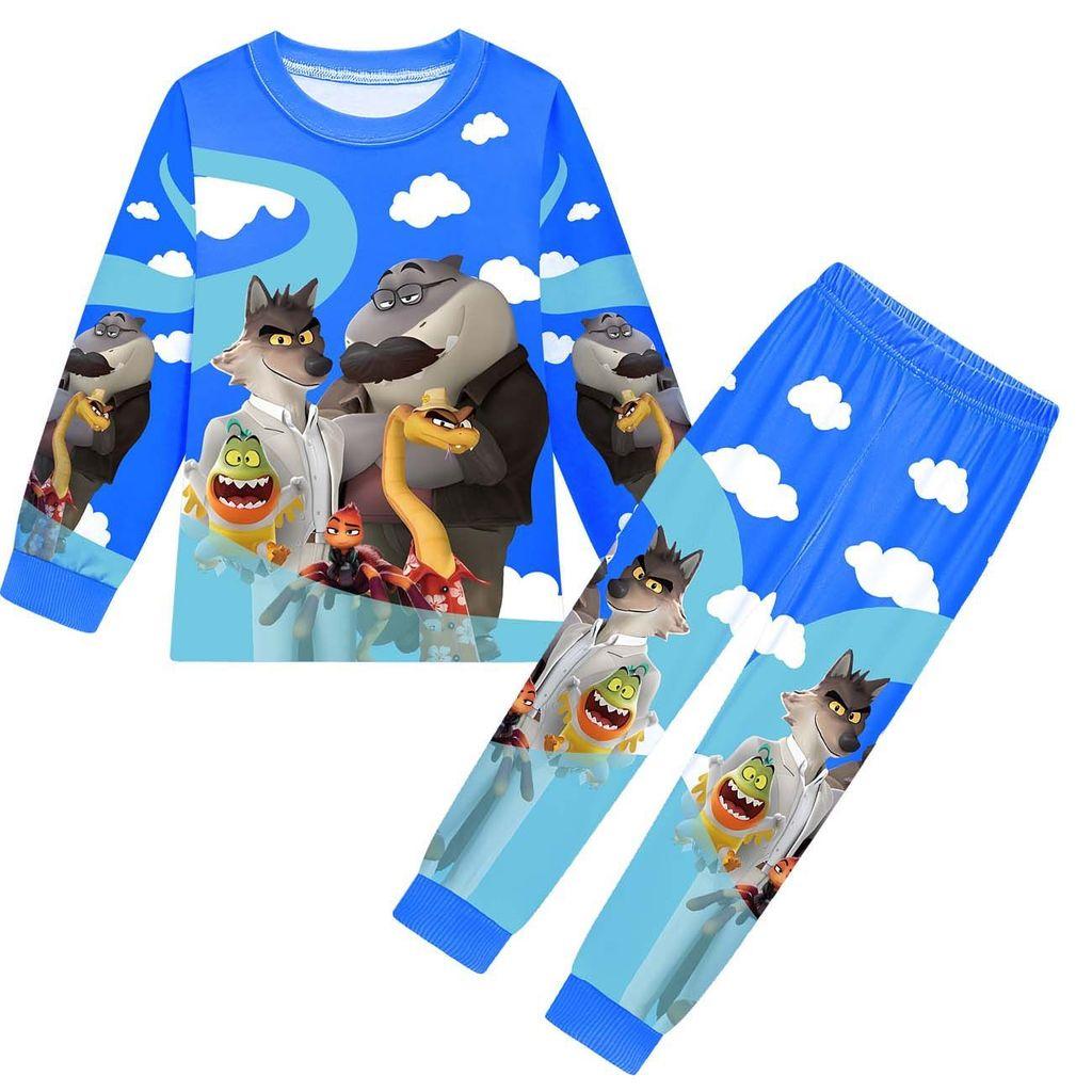 Детский Аниме Мультяшный Принт Плохие Парни Повседневный Комплект Одежды Футболка с Длинными Рукавами и Брюки для Мальчиков и Девочек