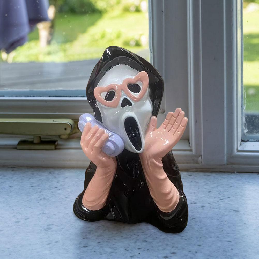 Хэллоуин Кричащее Лицо Призрака Статуэтка Страшная Девочка Телефон Череп Лицо Полимерное Украшение Домашнее Украшение Принадлежности для Игровой Комнаты