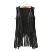 Fringe Vest Women Leather Suede Vest Tassels Vintage Winter Western Country Cowgirl Vest Cardigan Waistcoat Jacket