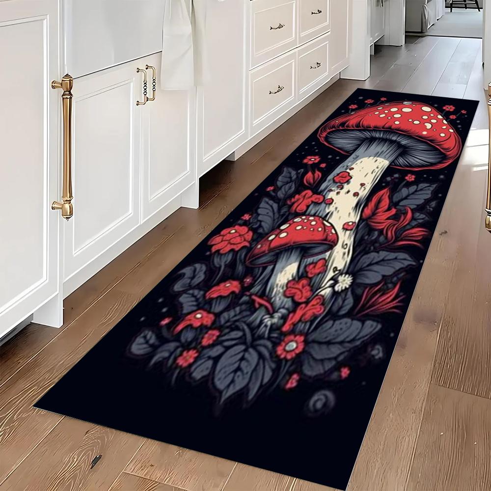 Vintage Mushroom Pattern Runner Rug Enchanted Forest Kitchen Carpet Soft Non-Slip Mat Boho Home Decor for Entryway Living Room