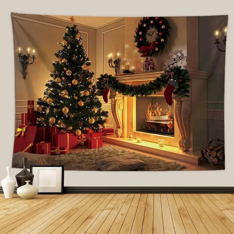 Рождественская елка камин узор гобелен спальня гостиная домашнее рождественское украшение