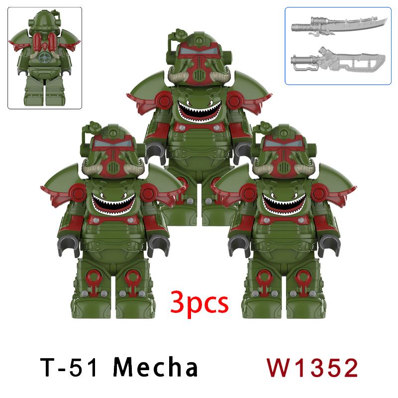 3 шт. Военные T51 Броня BOS Солдат Мини Аниме Фигурки Действия fallout Оружие Робот Рыцари Строительные Блоки Кирпичи Игрушки подарки