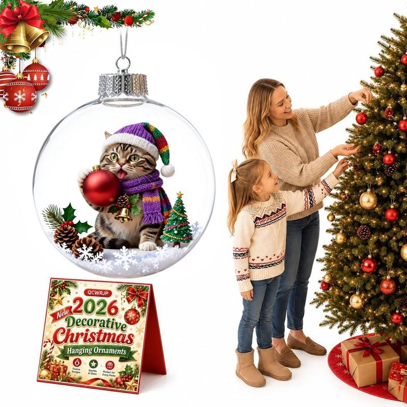 Acrylic Christmas Ornament With Cute Cat Design - Hanging Decor Tree Home Holiday Gift