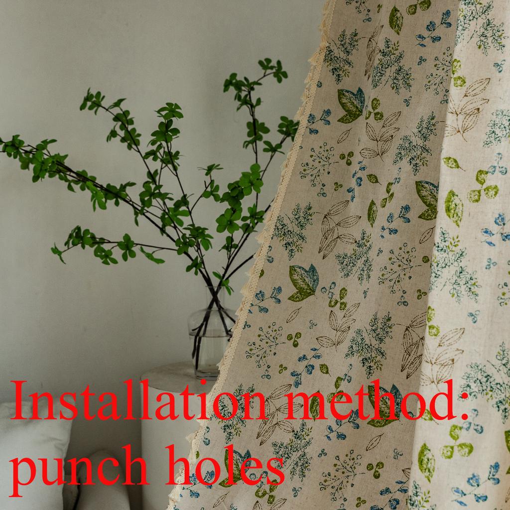 Pocket Curtains, Cute Green Leaves, Flowers, Cotton And Linen, Japanese-Style Korean Short Curtains, Coffee, Half Curtains, Small Windows, Cupboards