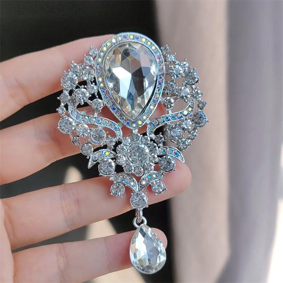 Elegant Water-drop Shape Brooch Shining Rhinestones Faux Crystal Inlaid Pin Wedding Party Badge Jewelry Gift