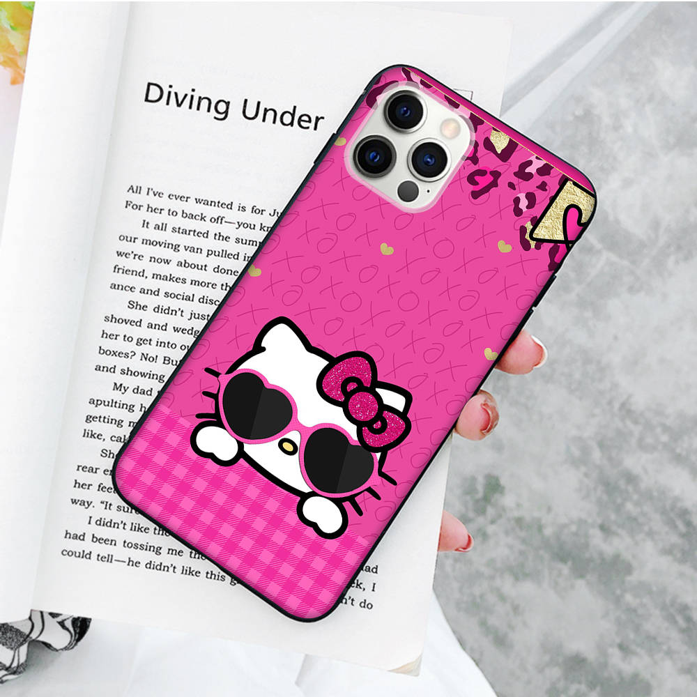 Черный чехол JZ23 Hello Kitty для OPPO Reno 8 6 5 4 Pro Plus Find X3 A17 A3 A31 A38 A40 A53 A54 A55 A74 A76 A78 A77 A80 A94 A95 A96 Lite