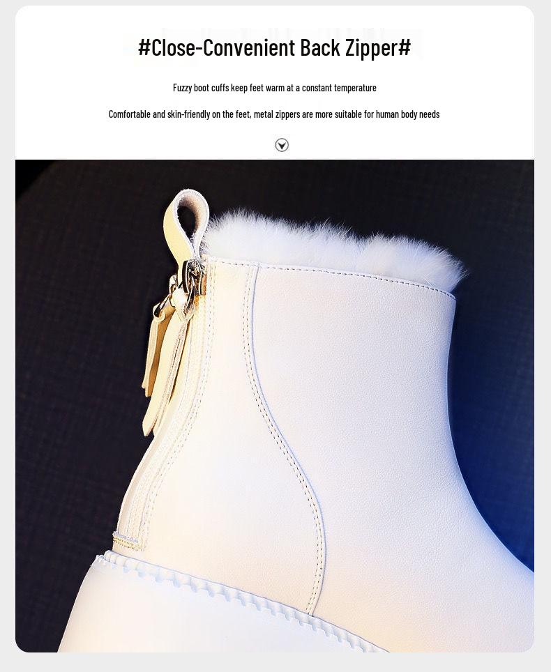 Women's Off-White Thickened Velvet Snow Boots