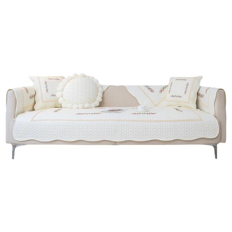 White Sofa Cushion Simple Modern Four Seasons Universal Non-Slip Cotton Seat Cushions Pastoral Style Sofa Cover Cover Cloth