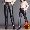 Утолщенные черные кожаные брюки женские свободные брюки-харлан с высокой талией осенне-зимние плюшевые брюки леггинсы повседневные брюки из искусственной кожи