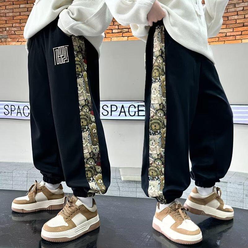 Children's Spring and Autumn Sports Pants 2025 New Bear Patchwork Loose Casual Big Kids Sweatpants Versatile Long Pants