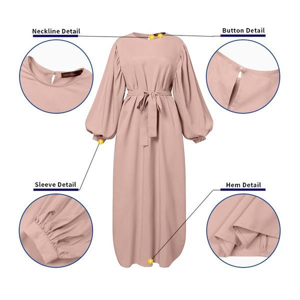 High Quality Women Muslim Maxi Dress Abaya Loose Long Sleeve Solid Color Dubai Turkey Robe Islamic Clothes