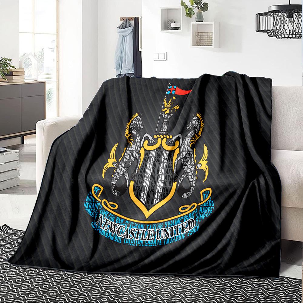 Newcastle United Crest Flannel Blanket, Soft Polyester, Modern Design, All-Season for Camping, Travel, Gifts for holidays or birthdays