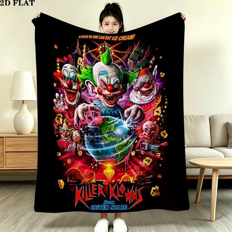Killer Klowns Outer Space Print Flannel Blanket, High quality Comfortable for All Seasons, Home Decor, Warmth and Comfort, Perfect for Christmas Gifts