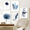 Blue Plant Leaf Poster Minimalist Flower Plant Wall Art Canvas Painting Nordic Living Room Home Decoration Picture Printmaking