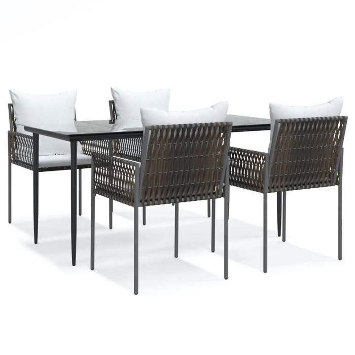 VidaXL Garden Dining Set 5 Pcs Cushions Wicker Steel, Dining Set, Outdoor Dining Set, 3187057