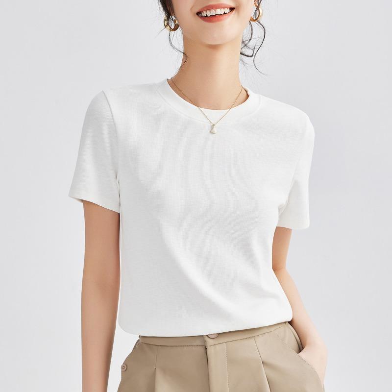 Женский летний топ с круглым вырезом, однотонный, новый, эластичный