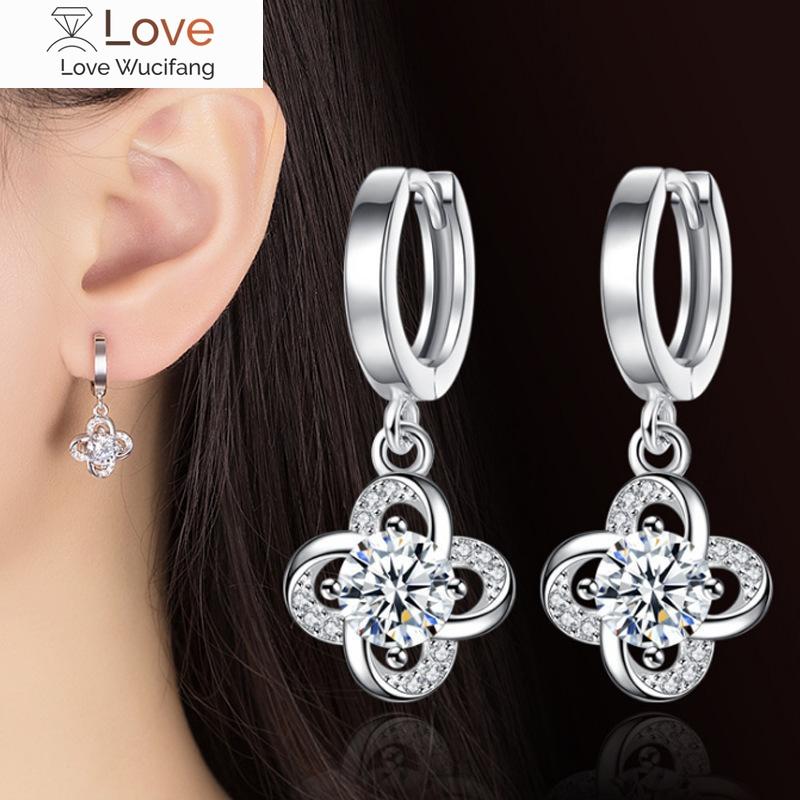 Серьги Lucky Leaf Grass, женские корейские простые серьги, серьги, посеребренные женские серьги Eternal Flower