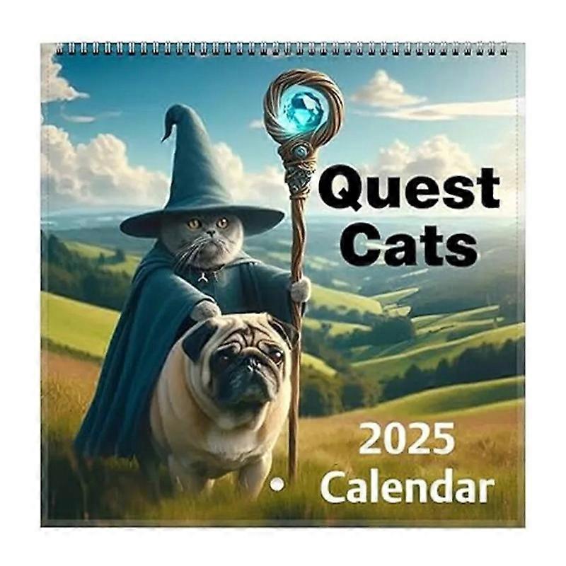 Weird Medieval Quest Cats Calendar 2025, Funny Cat Wall Hanging Monthly Calendar