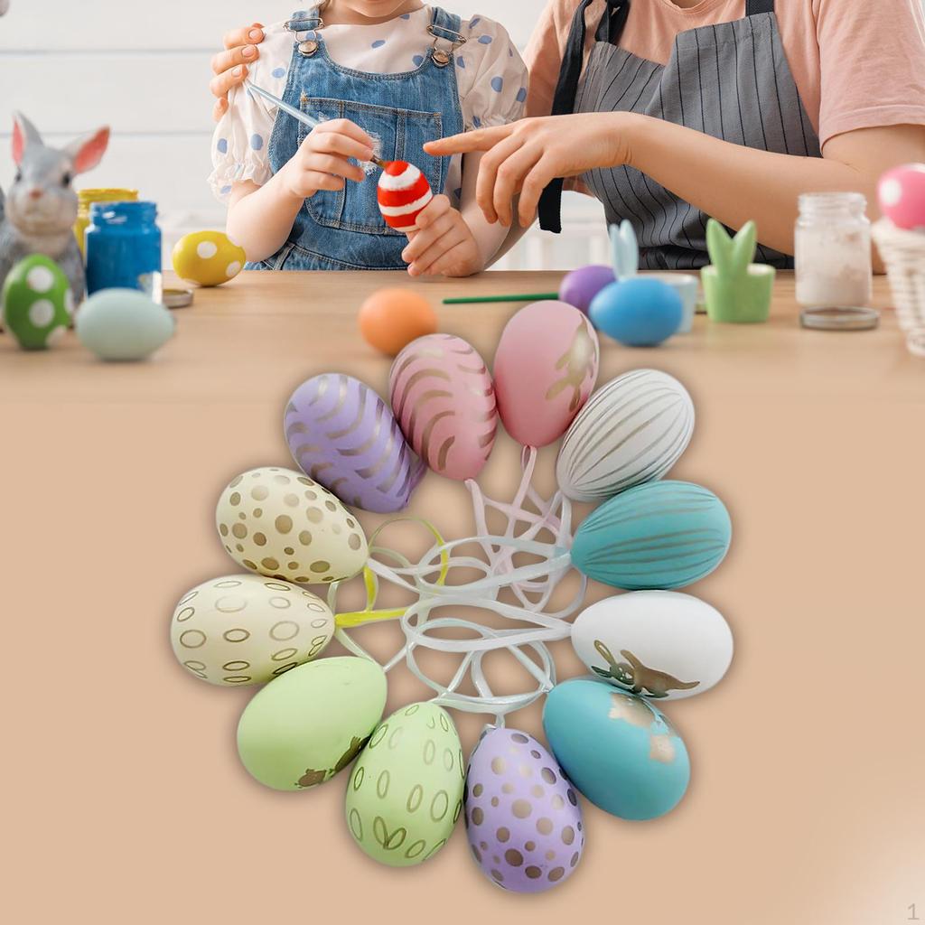 12 Pieces Easter Egg Ornament with Rope Basket Stuffers Portable Eggs Decorations for