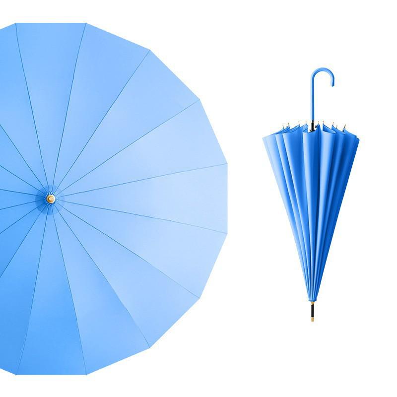 16-Rib Wind-Resistant Straight and Curved Handle Umbrella with Custom Logo