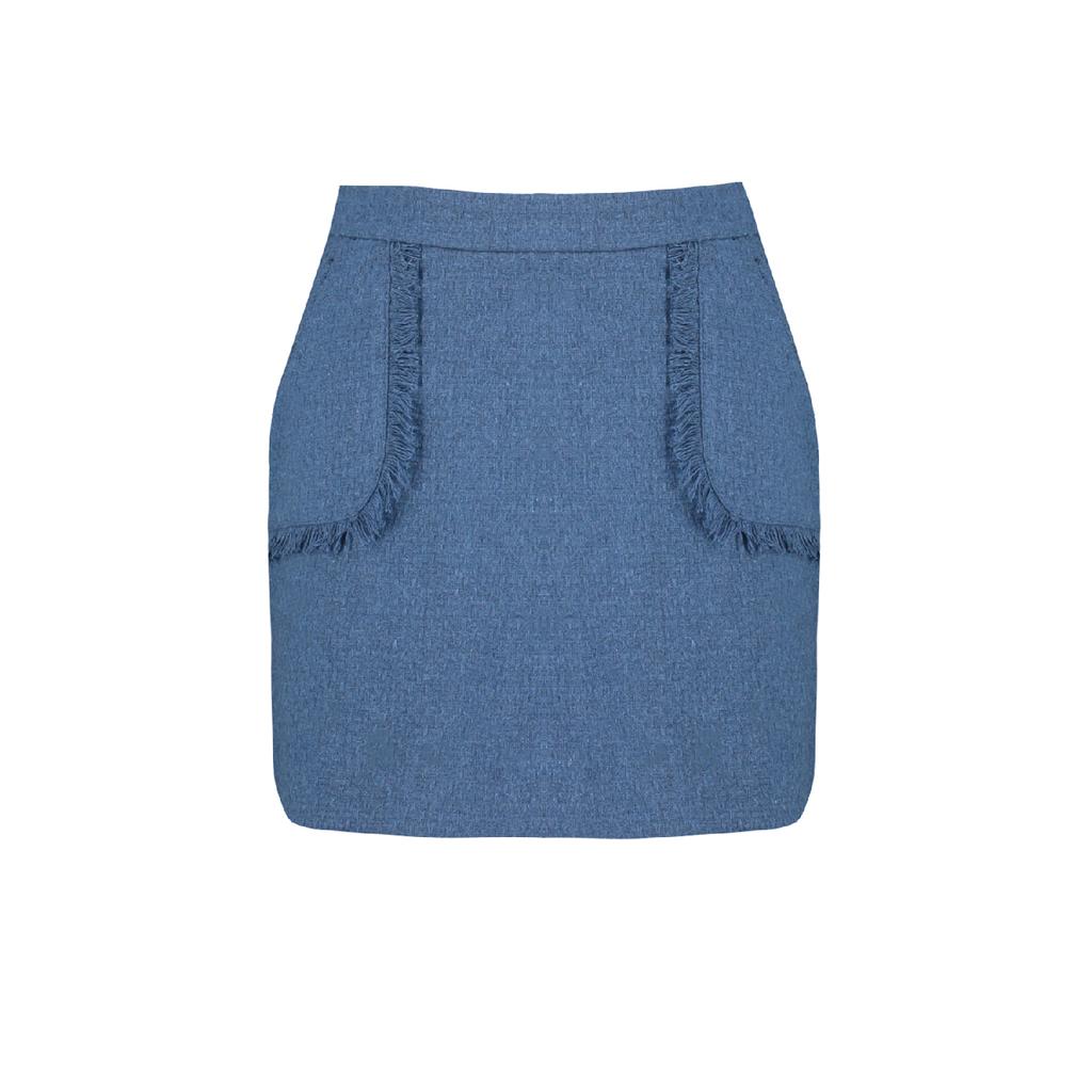 Мини-тканая юбка из твидовой ткани индиго с кисточками Twoaw24et00204