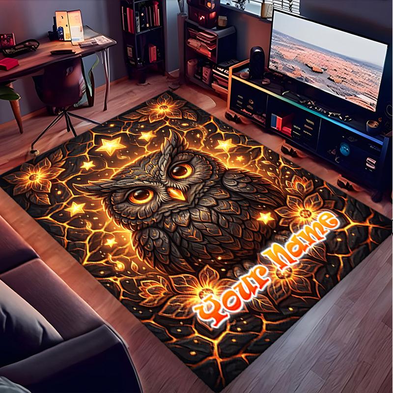 1PC Custom Name Owl Night Theme Floor Mat Ideal for Living Room, Game Rooms, Office, Bedroom,Floor Mat Playful Design