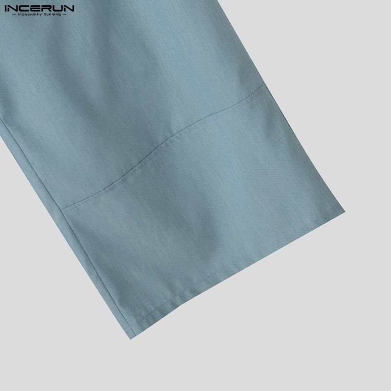 INCERUN Мужские повседневные брюки на шнуровке с запахом на талии, длинные брюки широкого кроя