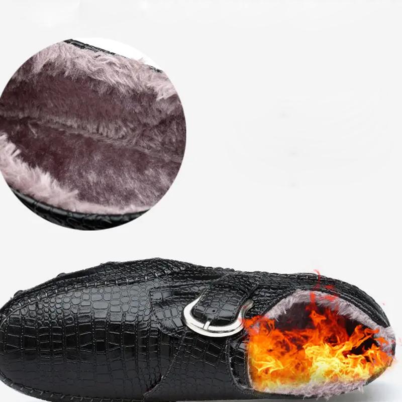 Модные зимние теплые меховые мокасины мужские кожаные повседневные туфли мужские прогулочные туфли нескользящие толстые подошвы теплые мужские кроссовки кожаные мокасины