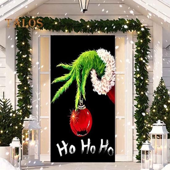 1 комплект гобеленов для гаражных ворот с 4 застежками-лентами в рождественском стиле с принтом Гринчи из мультфильма, создающий праздничную атмосферу для украшения фона для новогодней вечеринки