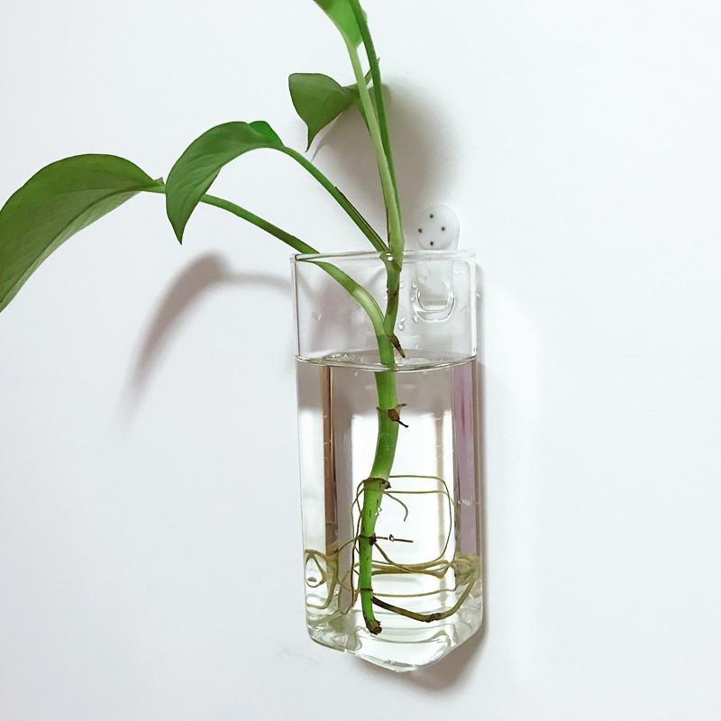 Wall Hanging Hydroponic Green Flower Vase Square Column Shaped Column Transparent Glass Modern Home Decoration Room Decoration