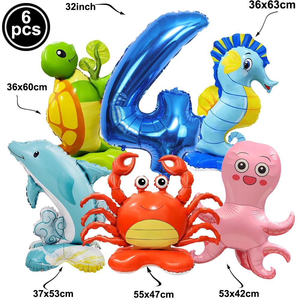 Ocean Animal Party Balloon Decor 5th Child's Birthday Shark Seahorse Crab Turtle Octopus Balloons Kids Gifts Baby Shower Decors