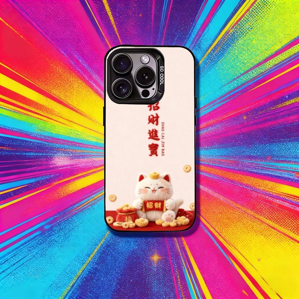 Cute Lucky Maneki Neko Cat Phone Case For IPhone 16 17 15 14 12 13 Pro Max Black Color Shockproof Cover