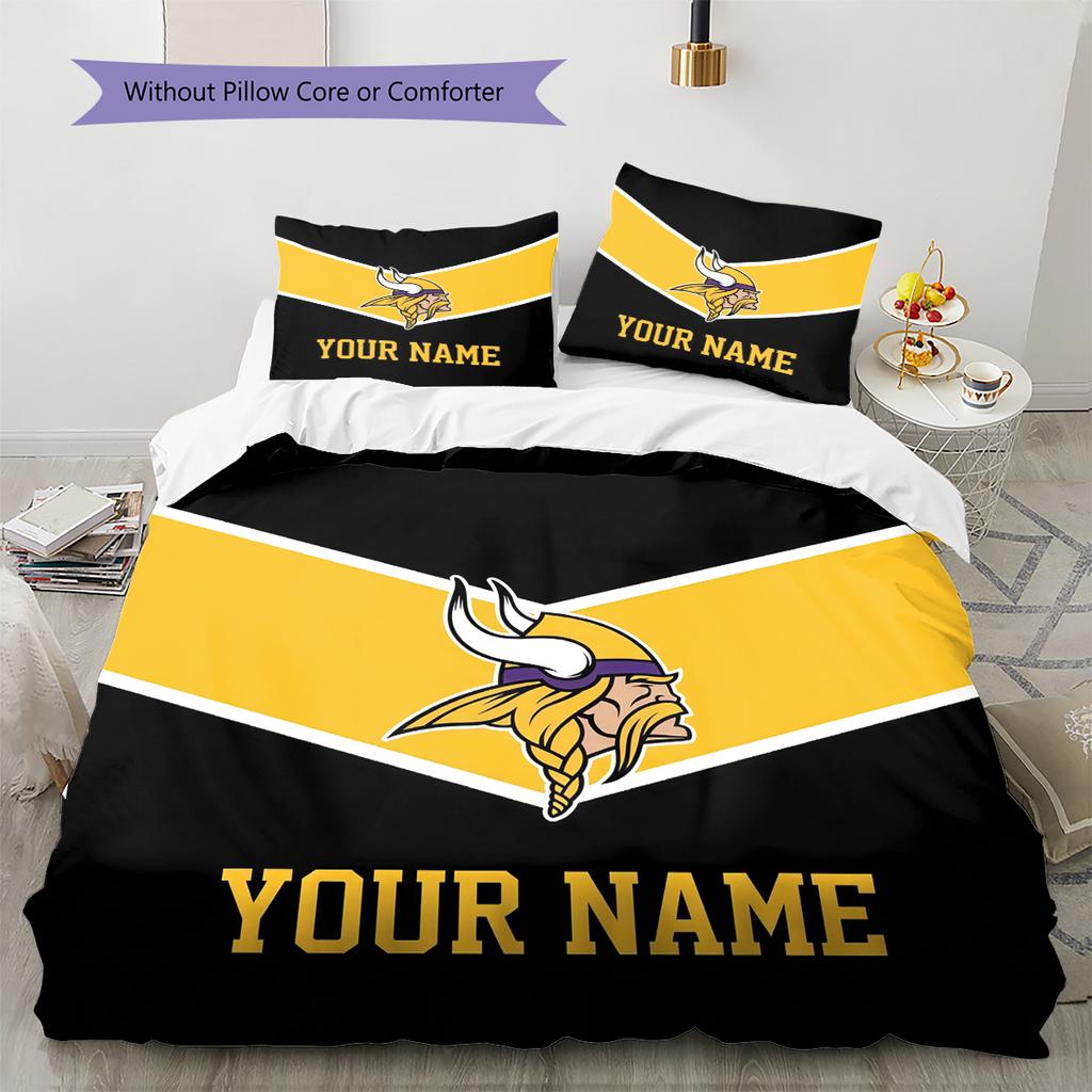 Custom Name Minnesota Vikings2 Pattern Bedding Quilt Set Home Decoration Gift (1 * duvet cover + 2 * pillowcase without core)