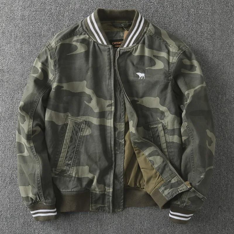 Мужская облегающая однотонная камуфляжная бейсбольная куртка — стильная и простая спортивная одежда для весны, осени и зимы.