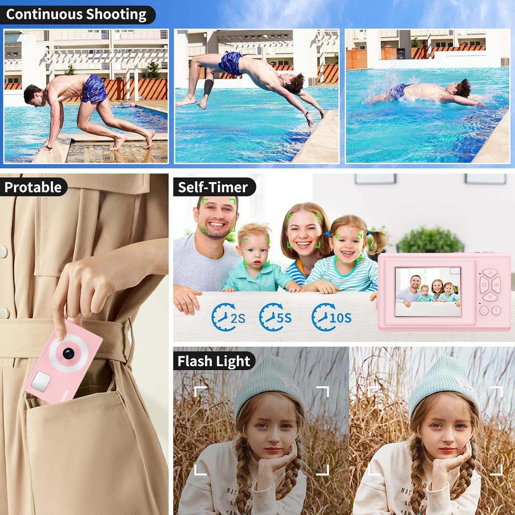 HD Digital Camera Ring Fill Light Dual Camera With 64GB Card 1080P Video Recorder Educational Toys Birthday Gifts For Boy Girl