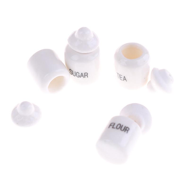 4Pcs 1/12 Dollhouse Miniature Cute White Ceramic Storage Jars Kitchen Access Classic Pretend Play Furniture Toys For Child