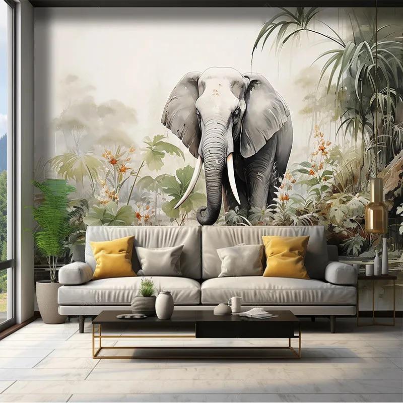 Photo Wallpaper 3D Forest Elephant Landscape Sofa Background Wall Covering Mural Painting Home Decor Wallpaper