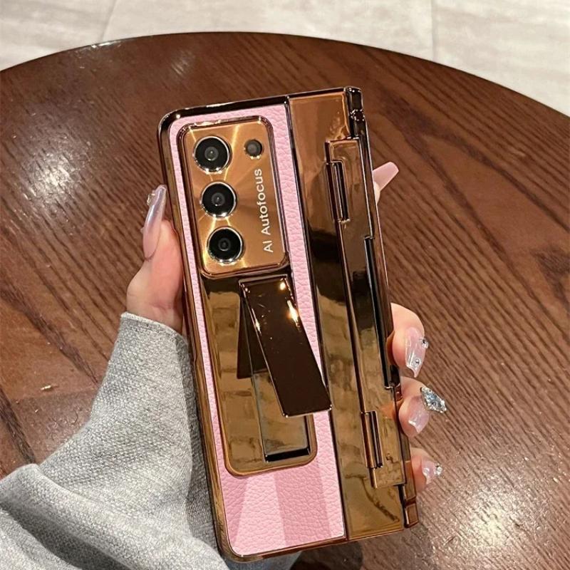 Для Samsung Galaxy Z Fold 5 Z Fold 4 Z Fold 3 5G чехол с защитной пленкой для экрана Роскошный кожаный цельный чехол-подставка золотого цвета