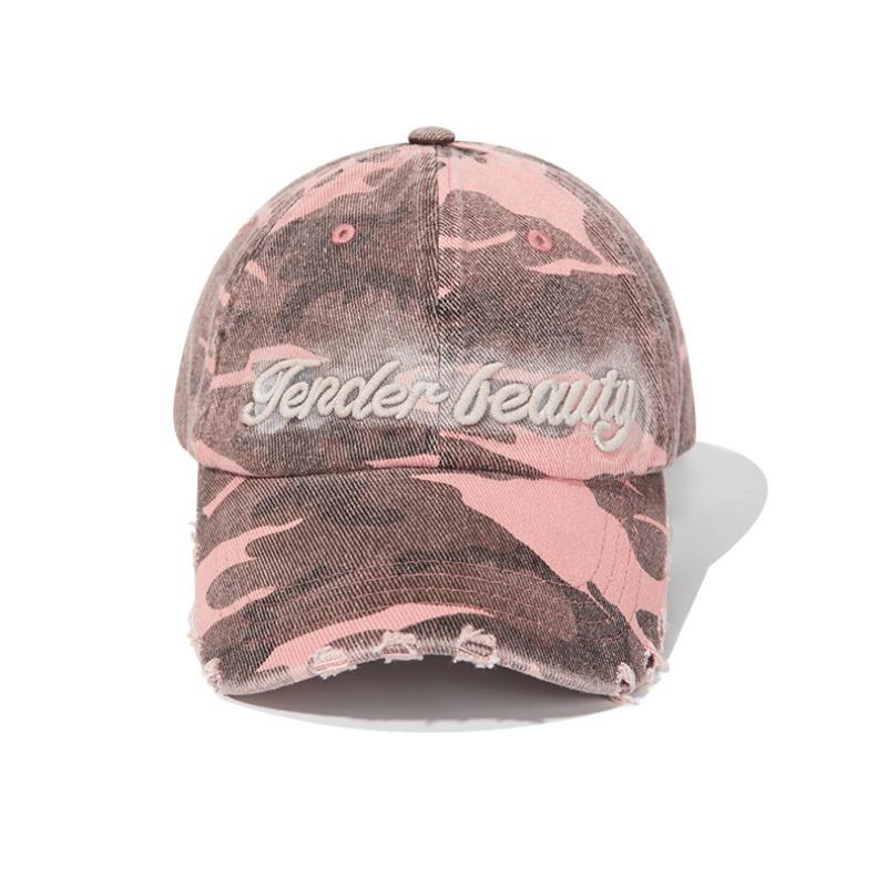 Camouflage Embroidery Baseball Cap Women's Street Tide Brand Soft Top Cap Production of Old Washing Water Visor
