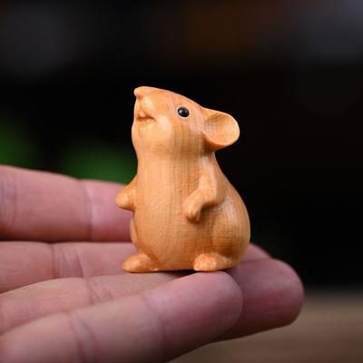 Поделки Деревянная Резная Статуэтка Мыши Зодиака Милая Декоративная Статуэтка Хомяка Забавная Фигурка Животного Скульптура Офис