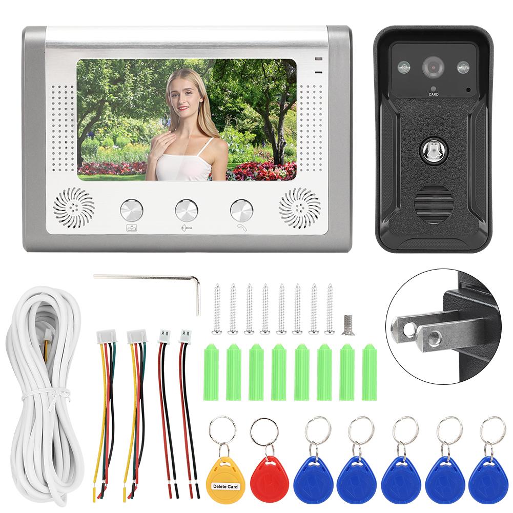 7-дюймовый дверной звонок с ночным видением TFT ID-карта Интерком-камера Видеодомофон