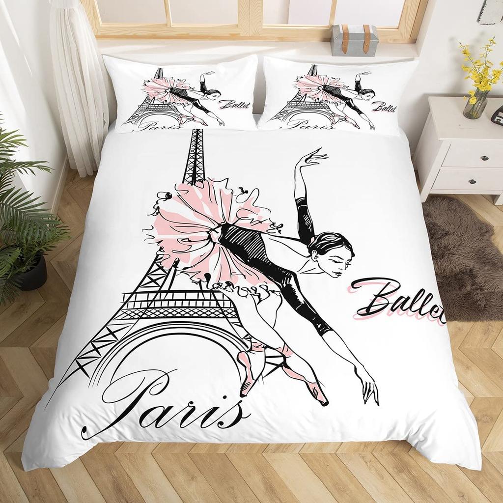 Gymnastics Ballet Lovers Duvet Cover Set Full Twin Size,Beauty Silhouette Polyester Bedding Set For Kids Teens Adults Room Decor