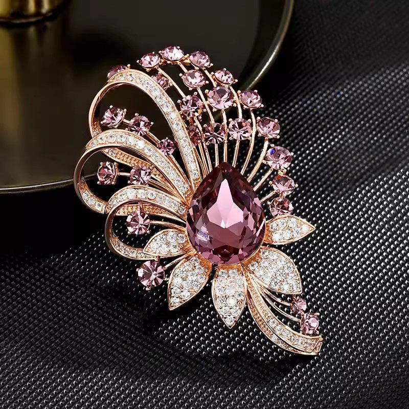 Retro Beautiful Also Flower Brooch High-End Women'S Exquisite Fashion Crystal Brooch Niche Design Pin With Jewelry