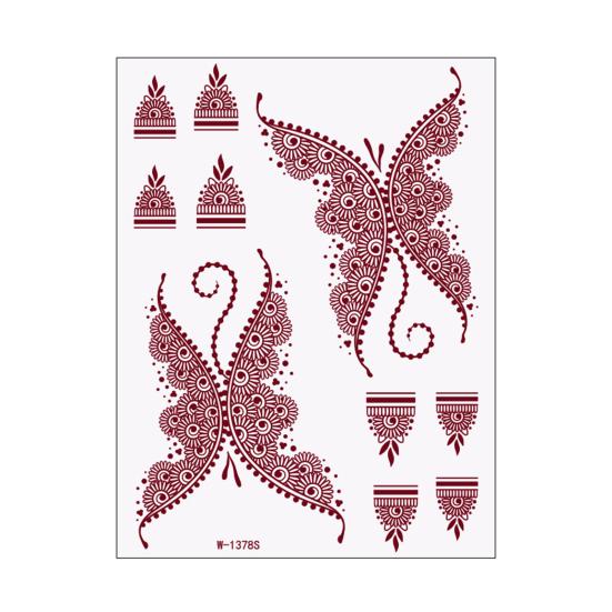 Red Henna Tattoo Kit, Waterproof Henna Tattoos Stickers, Temporary Tattoo Stickers for Women Wedding Party Festival Decorations