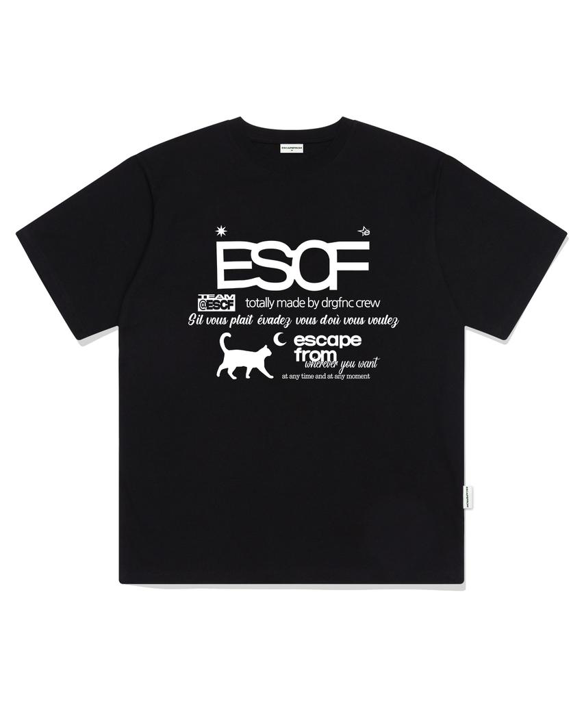 ESCAPEFROM White Kitty Crew Collection Print Oversized Short Sleeve T-Shirt Black
