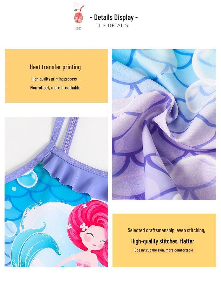 Купальник-халтер с оборкой и принтом «Русалочий хвост» для девочек (2025)