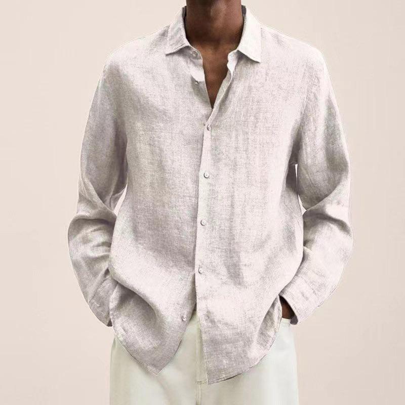 Designer Spring Summer Men's Casual Cotton Linen Solid Color Long Sleeve Shirts Loose Shirts