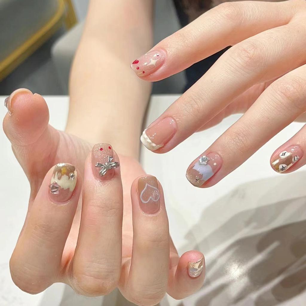 Pure Hand-wearing Nail Short Style High-end Hot Girl Summer New Style Ins Manicure Fake Nail Patch Can Be Detached