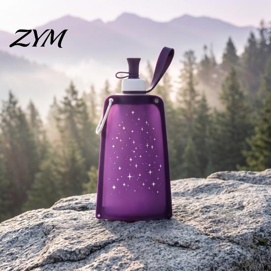 Camping Water Bottle 500ML Collapsible Silicone Bottle, Portable Folding Drinking Bag, Travel Pouch with Lanyard for Outdoor Hiking Cycling Climbing