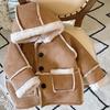 Retro Suede Lamb Wool Winter Coat for Babies - Unisex, Thick, Warm Korean Style